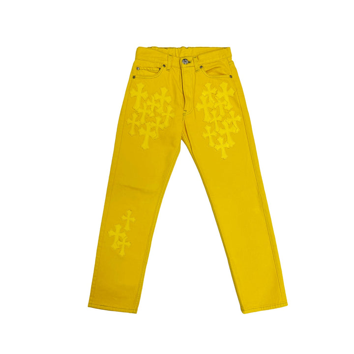 Chrome Hearts Levi's 501 Yellow Cross Leather Patch Jeans - SHENGLI ROAD MARKET