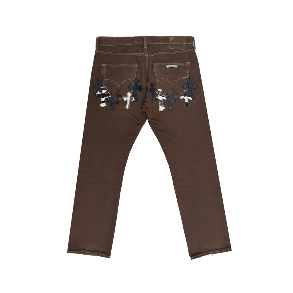 Chrome Hearts Levi's 501 Zebra & Black Cross Patch Brown Jeans - SHENGLI ROAD MARKET