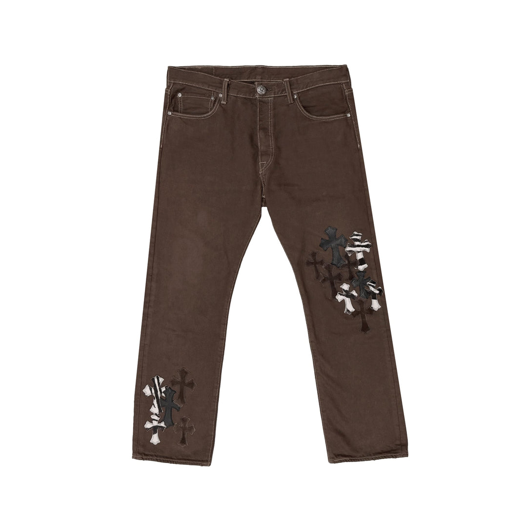Chrome Hearts Levi's 501 Zebra & Black Cross Patch Brown Jeans - SHENGLI ROAD MARKET