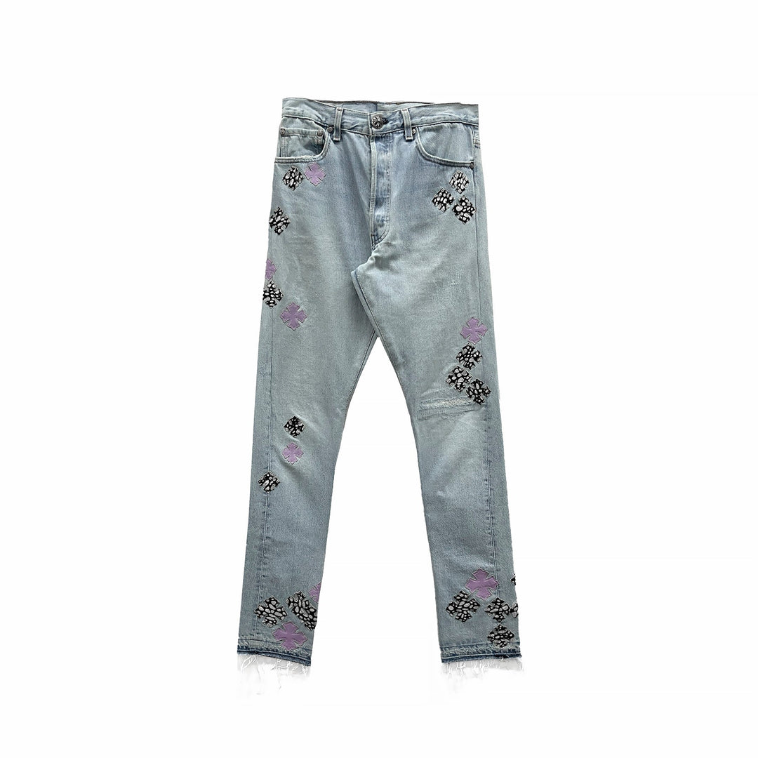 Chrome Hearts Levi's 501 Zebra&Purple Cross Patch Jeans - SHENGLI ROAD MARKET