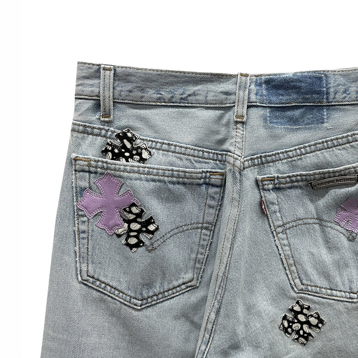 Chrome Hearts Levi's 501 Zebra&Purple Cross Patch Jeans - SHENGLI ROAD MARKET