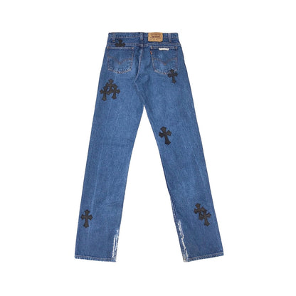 Chrome Hearts Levi's 505 Black Cross Patch Jeans - SHENGLI ROAD MARKET