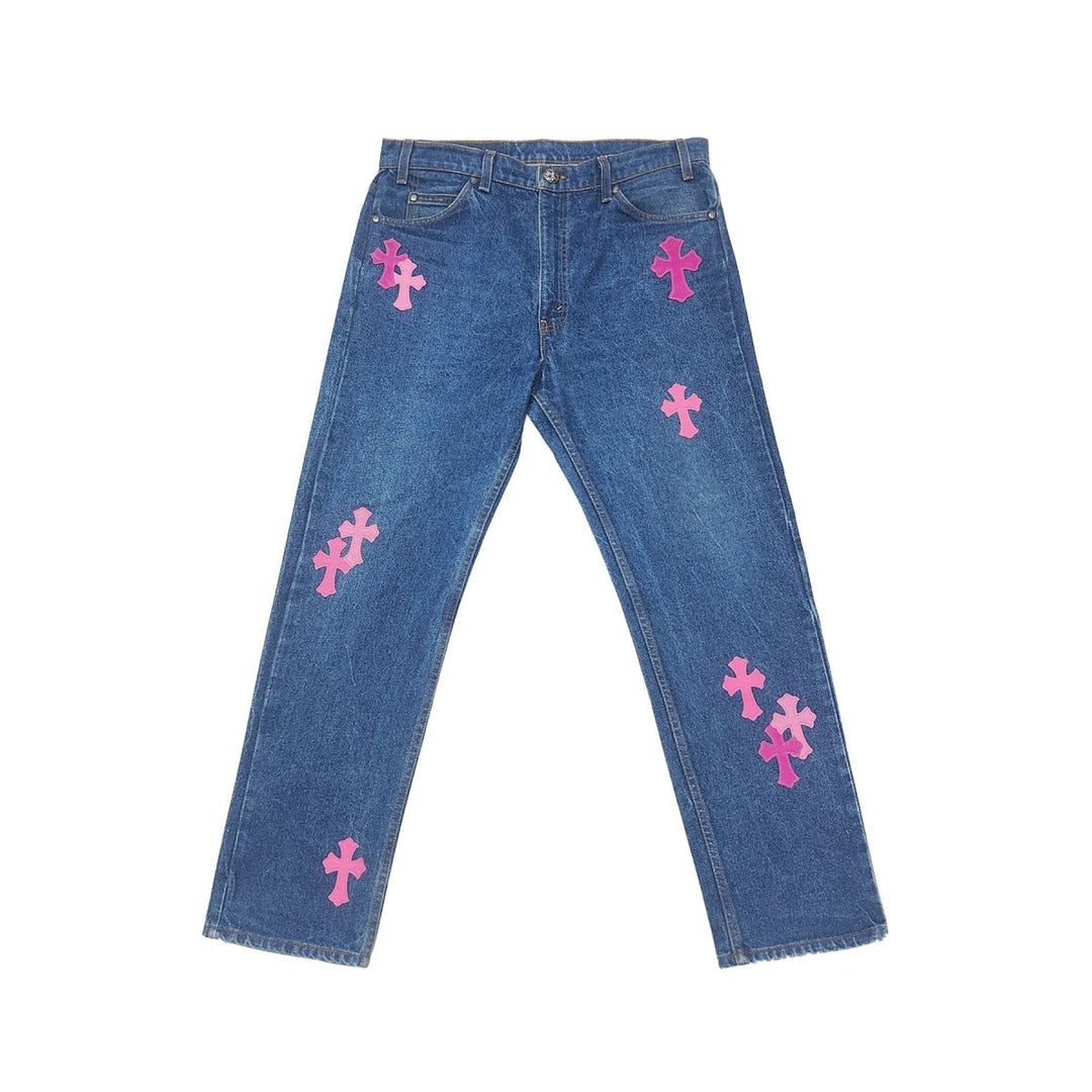 Chrome Hearts Levi's 505 Orange Tab Pink Cross Patch Denim Jeans - SHENGLI ROAD MARKET