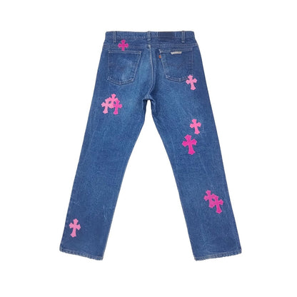 Chrome Hearts Levi's 505 Orange Tab Pink Cross Patch Denim Jeans - SHENGLI ROAD MARKET