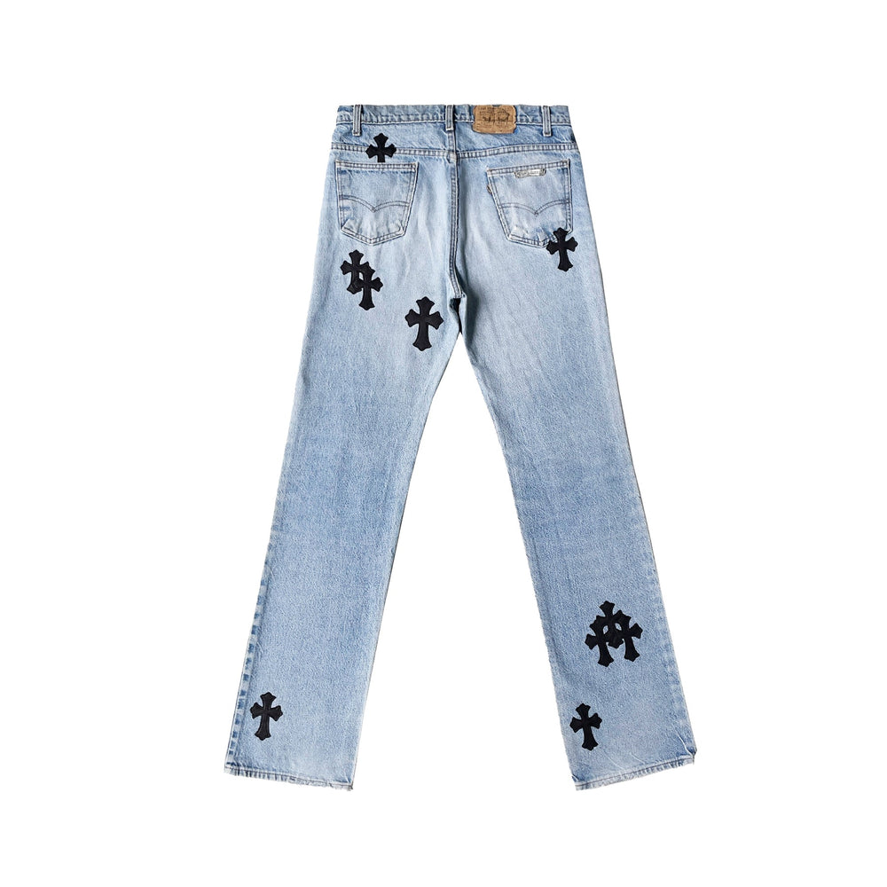Chrome Hearts Levi's 517 Black Cross Patch Light Blue Jeans - SHENGLI ROAD MARKET