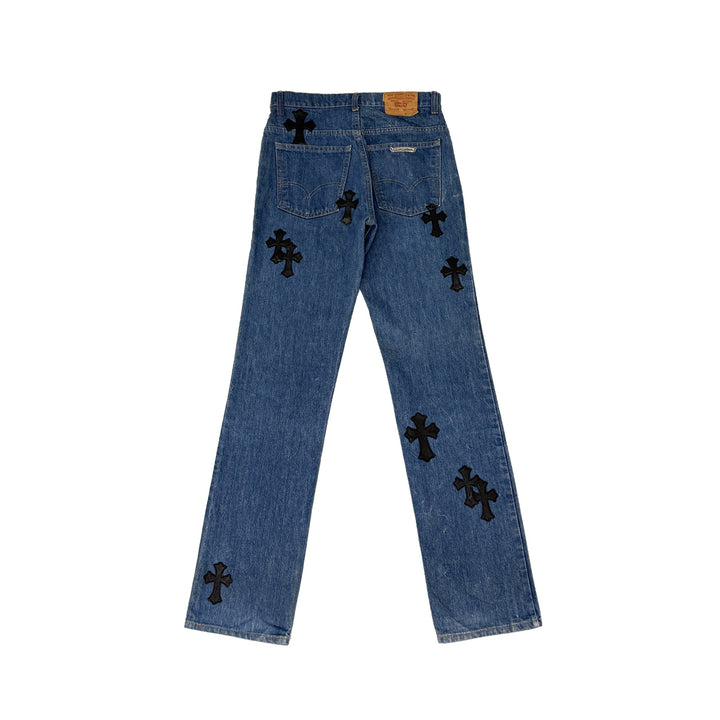 Chrome Hearts Levi's 517 Blue Cross Leather Patch Jeans - SHENGLI ROAD MARKET