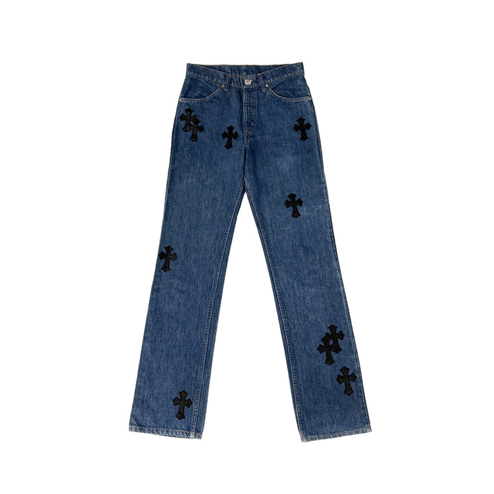 Chrome Hearts Levi's 517 Blue Cross Leather Patch Jeans - SHENGLI ROAD MARKET