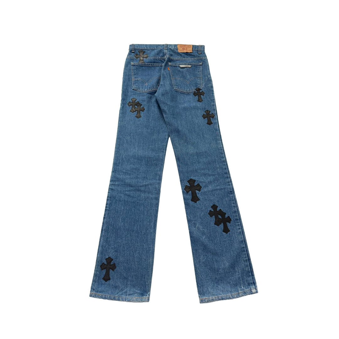 Chrome Hearts Levi's 517 Blue Cross Leather Patch Jeans - SHENGLI ROAD MARKET