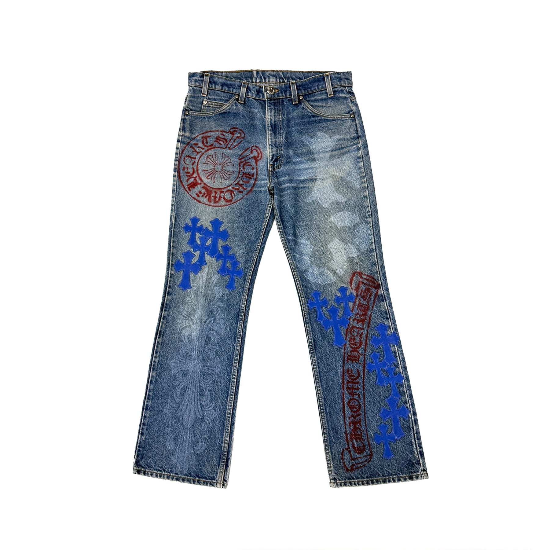 Chrome Hearts 非常に珍しいブルーパッチ スプレーペイント ジーンズ