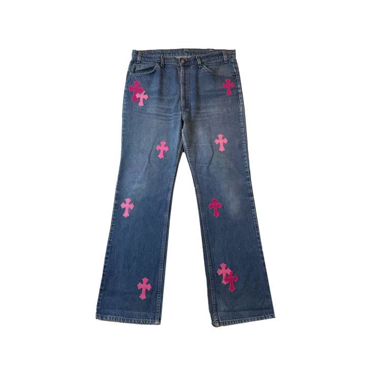 Chrome Hearts Levi's 517 Pink Cross Patch Jeans - SHENGLI ROAD MARKET