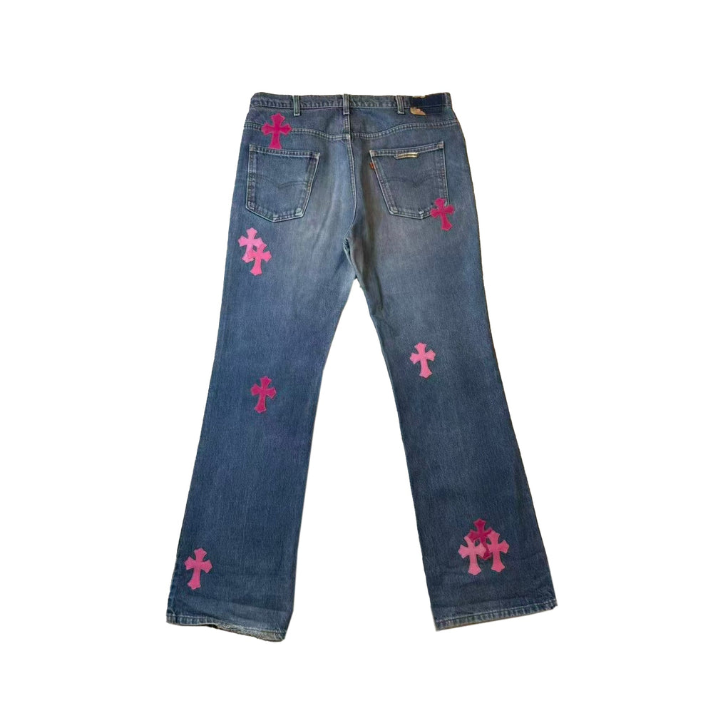 Chrome Hearts Levi's 517 Pink Cross Patch Jeans - SHENGLI ROAD MARKET