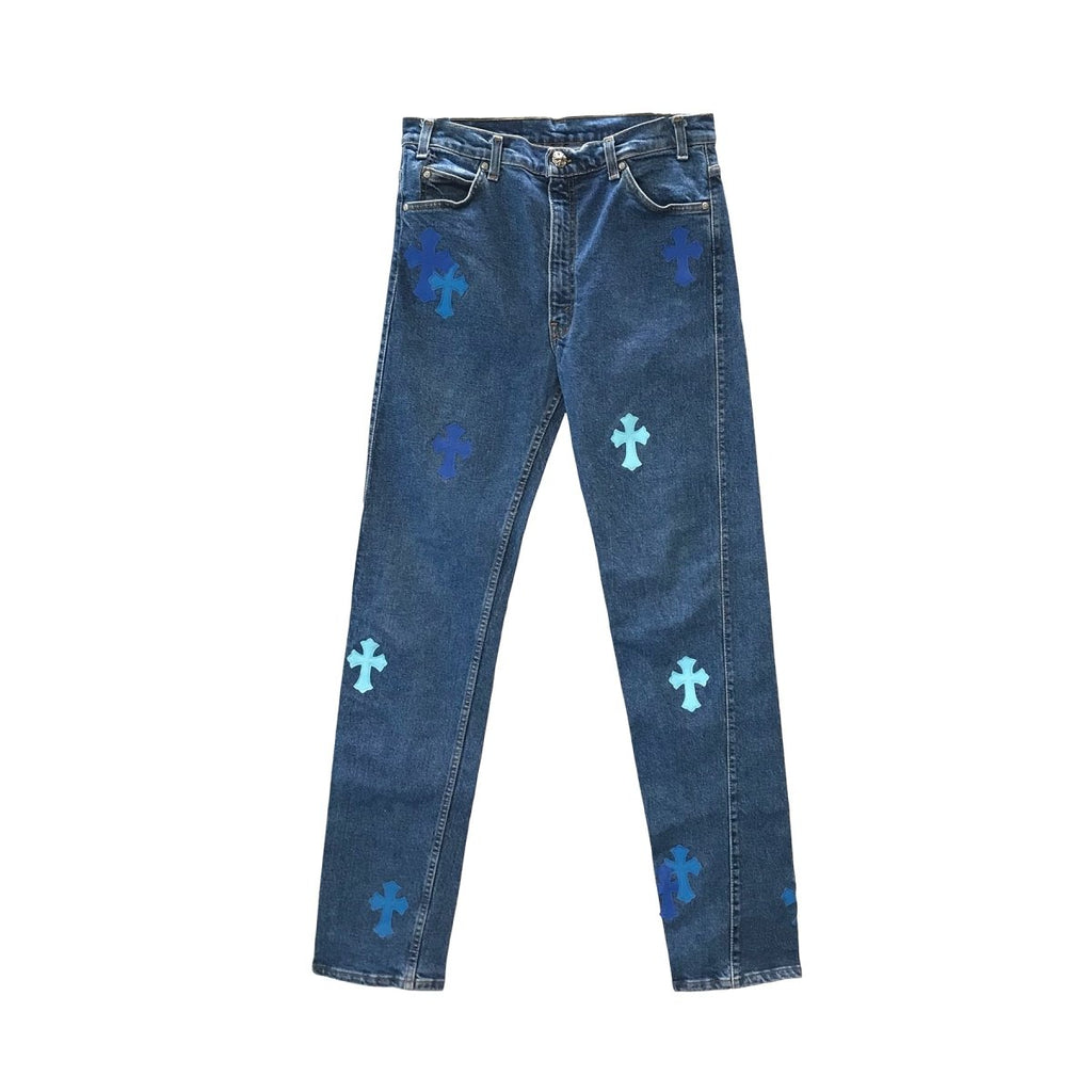 PETZ CHROME HEARTS ／ BLUE Chrome Hearts Blue & White Cross Patch Hat – Savonches