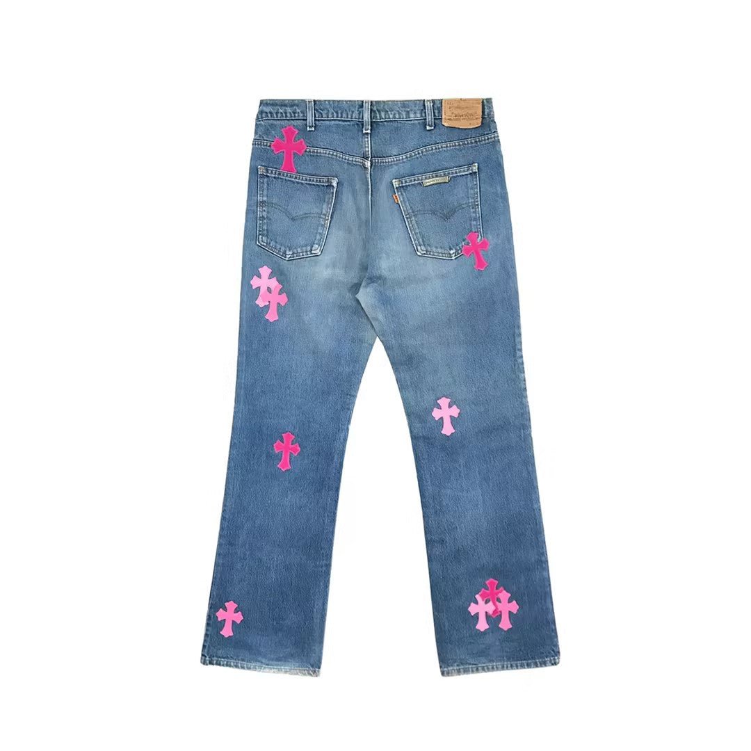 Chrome Hearts Levi's Pink Cross Patch Jeans - SHENGLI ROAD MARKET