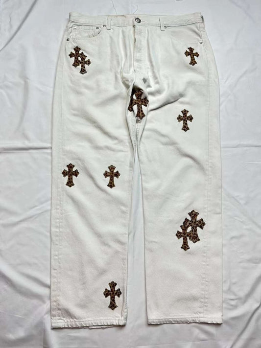 Chrome Hearts Levi's White Leopard Cross Patch Jeans - SHENGLI ROAD MARKET