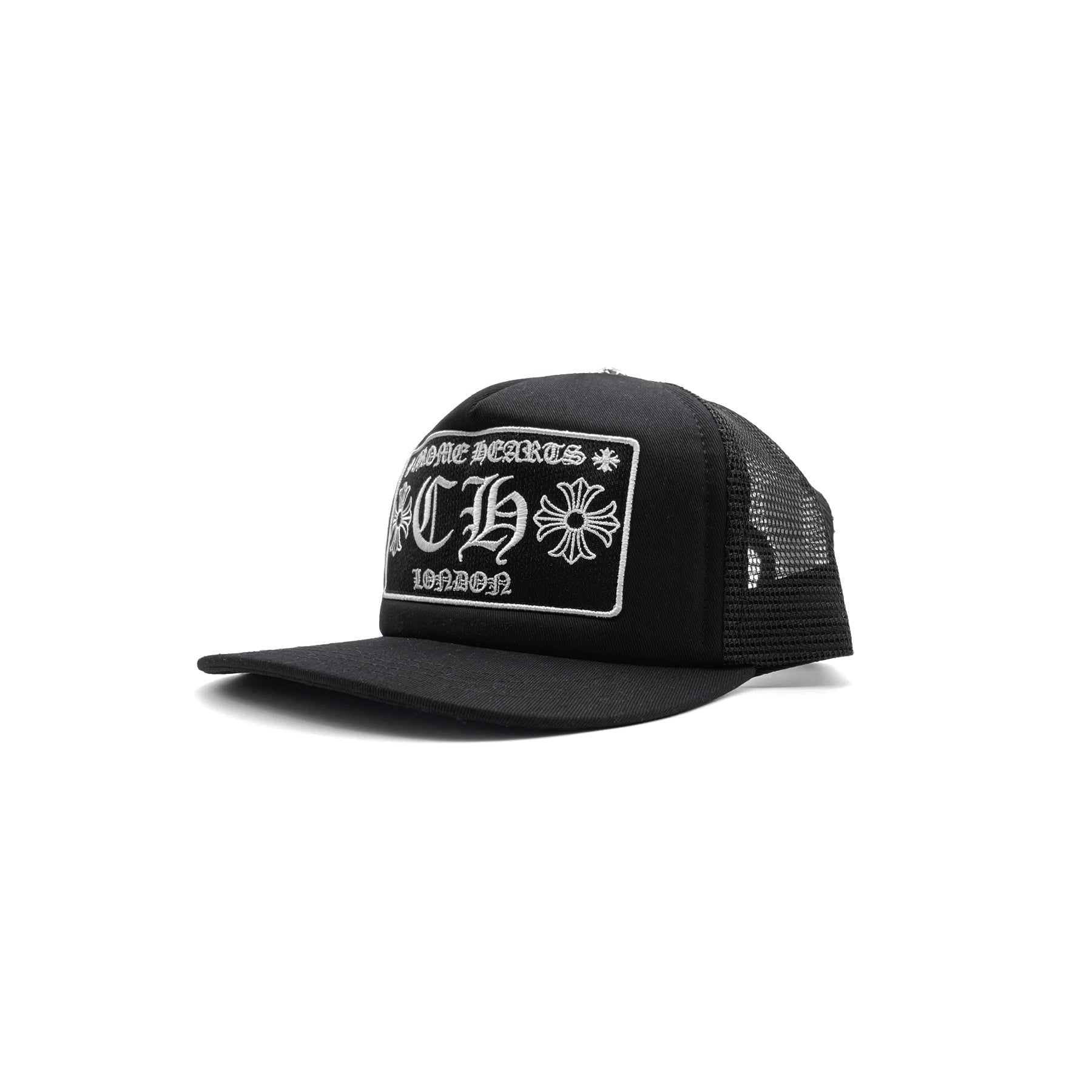 Chrome Hearts London Exclusive CH Cross Embroidered Black Trucker