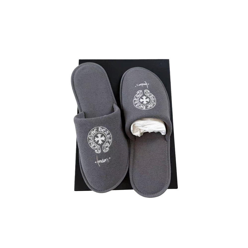 Chrome Hearts London Exclusive Horseshoe Embroidered Gray Slippers - SHENGLI ROAD MARKET