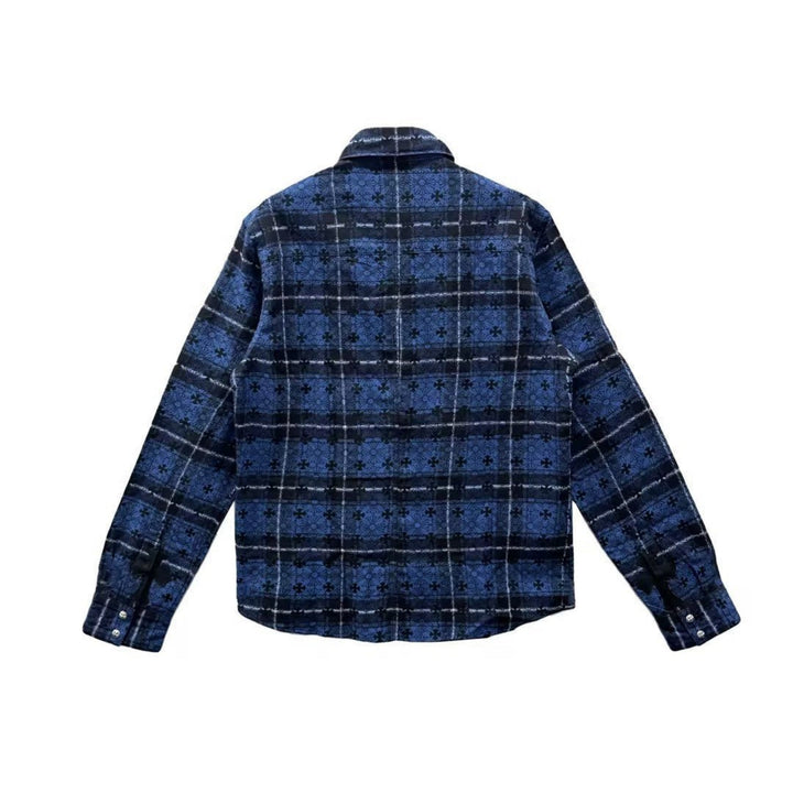 Chrome Hearts LOOSE END Blue Monogram Cross Flannel Shirt - SHENGLI ROAD MARKET