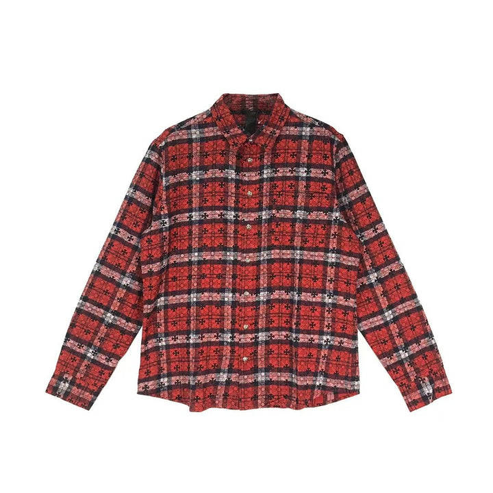 Chrome Hearts Loose End Cross Patch Cotton Flannel Shirt - SHENGLI ROAD MARKET