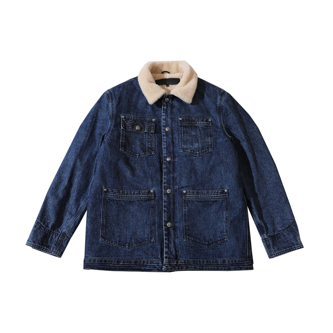 Chrome Hearts M65 Shearling Collar Blue Denim Work Jacket - SHENGLI ROAD MARKET