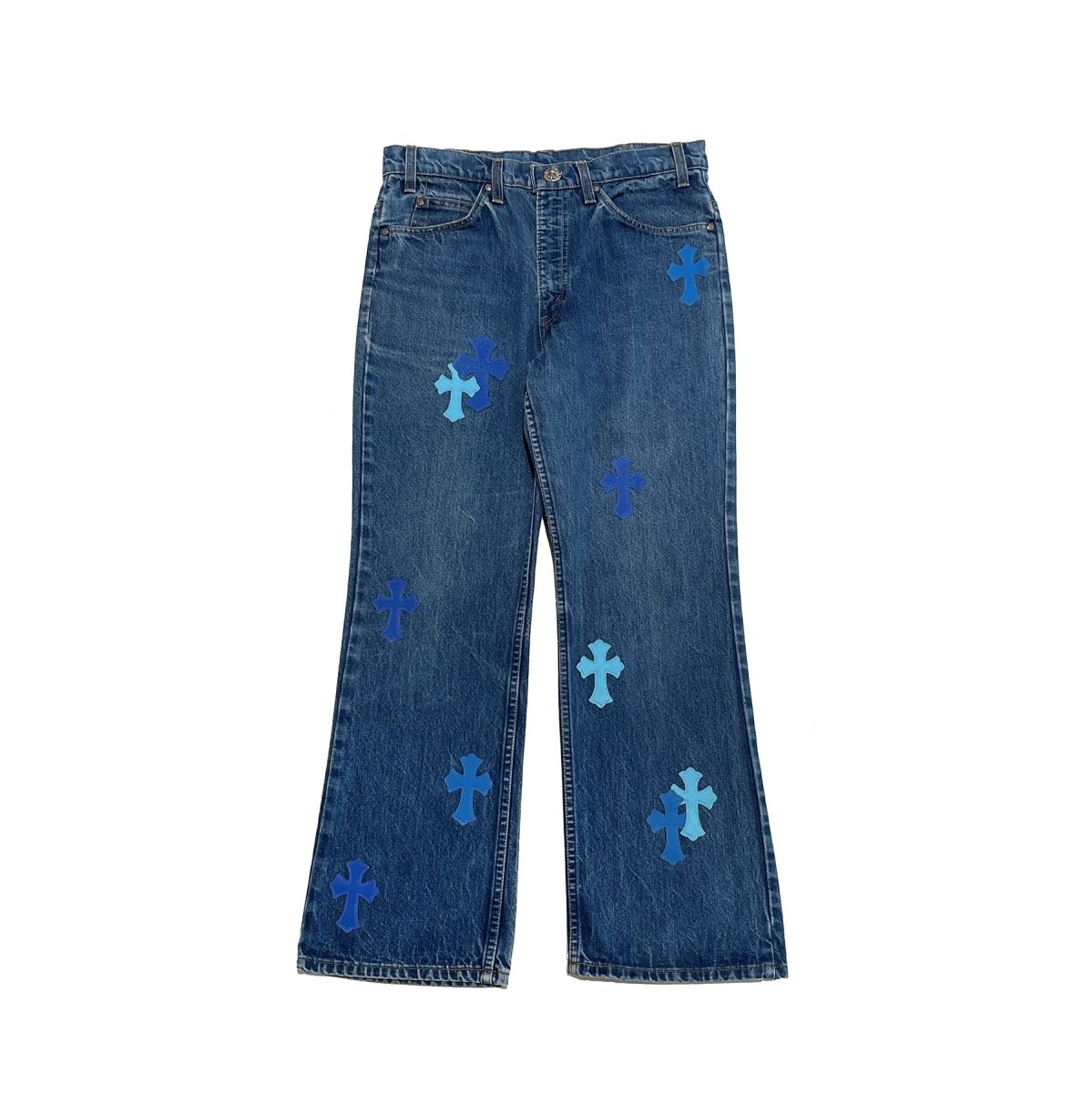 ●２日間限定X'smasバーゲン●SAYOCAFE再構築デニムパッチ半纏 Chrome Hearts マイミ ブルー クロス パッチ ジーンズ - SRM
