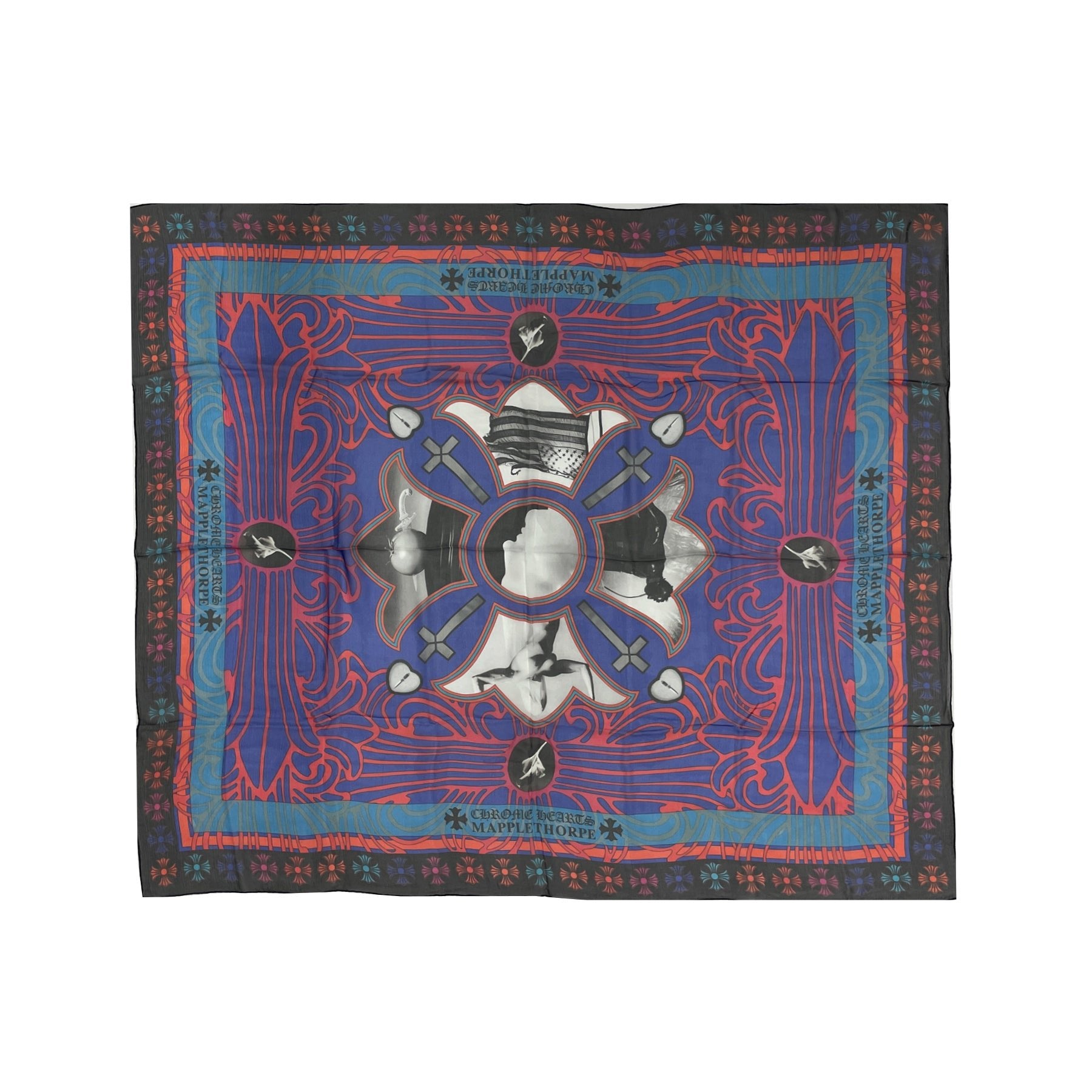 Chrome Hearts Mapplethorpe Multi-Color Cross Blue Silk Scarf - SRM
