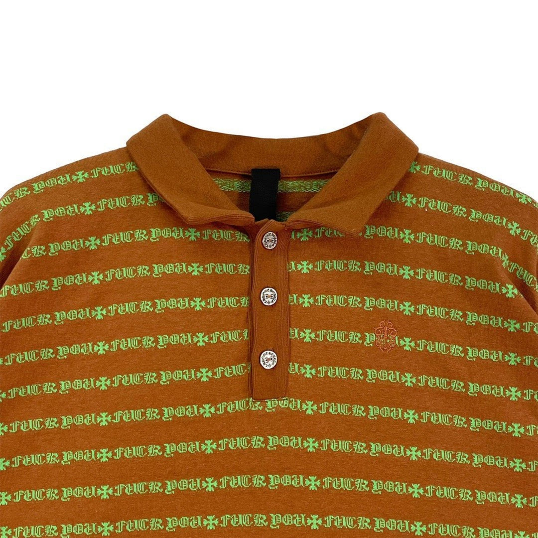 Chrome Hearts Matty Boy Brown&Green Stripe Long Sleeve Polo