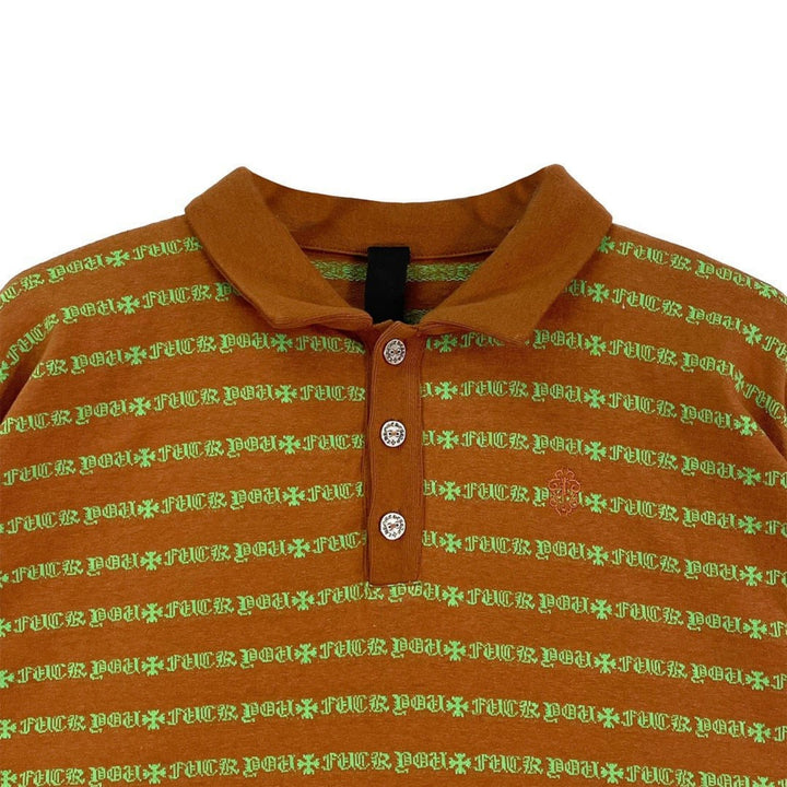 Chrome Hearts Matty Boy Brown&Green Stripe Long Sleeve Polo
