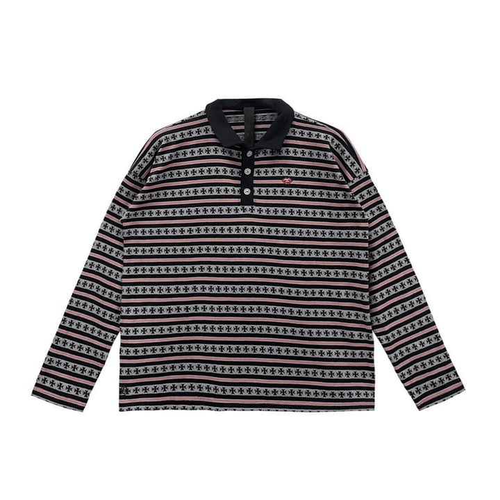 Chrome Hearts Matty Boy Black&Red Stripe Long Sleeve Polo