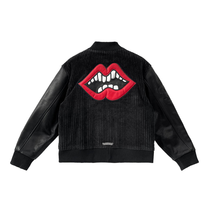 Chrome Hearts Matty Boy Lips Cross Patch Corduroy Leather Sleeve Bomber Jacket - SHENGLI ROAD MARKET