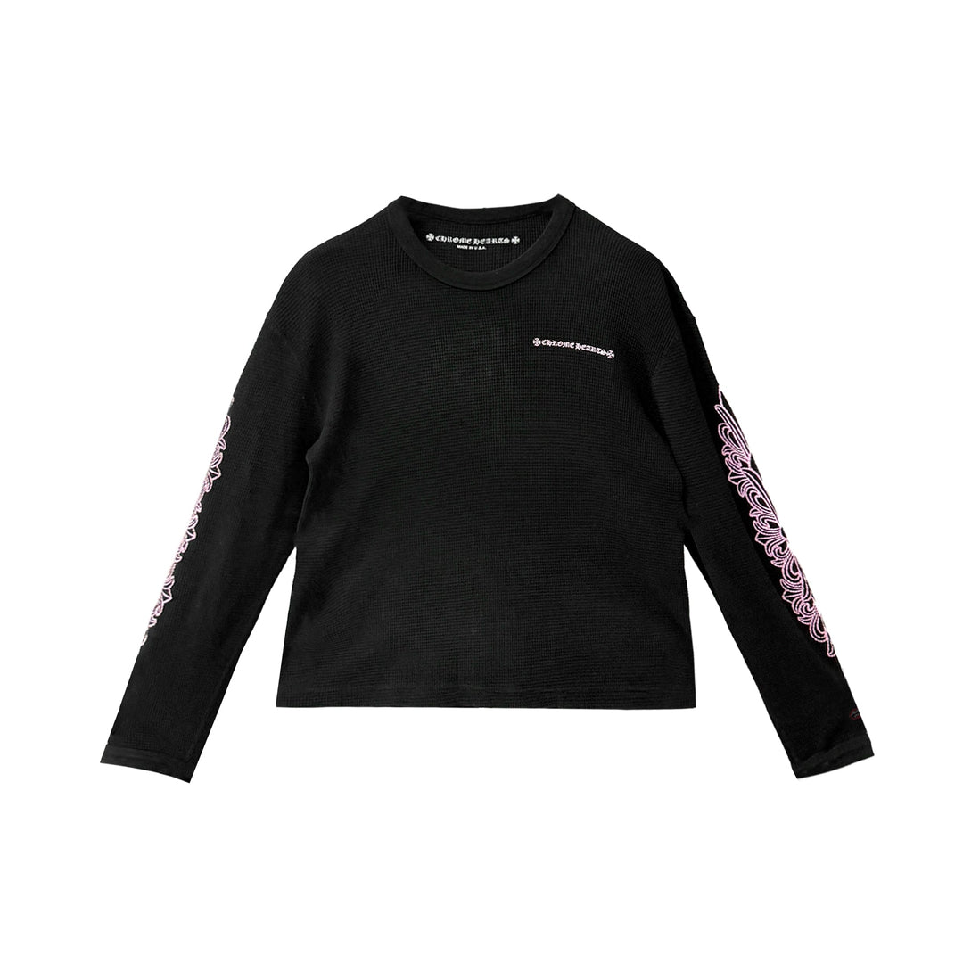 Chrome Hearts Matty Boy Pink Script Black Waffle Thermal Long Sleeve Tee - SHENGLI ROAD MARKET