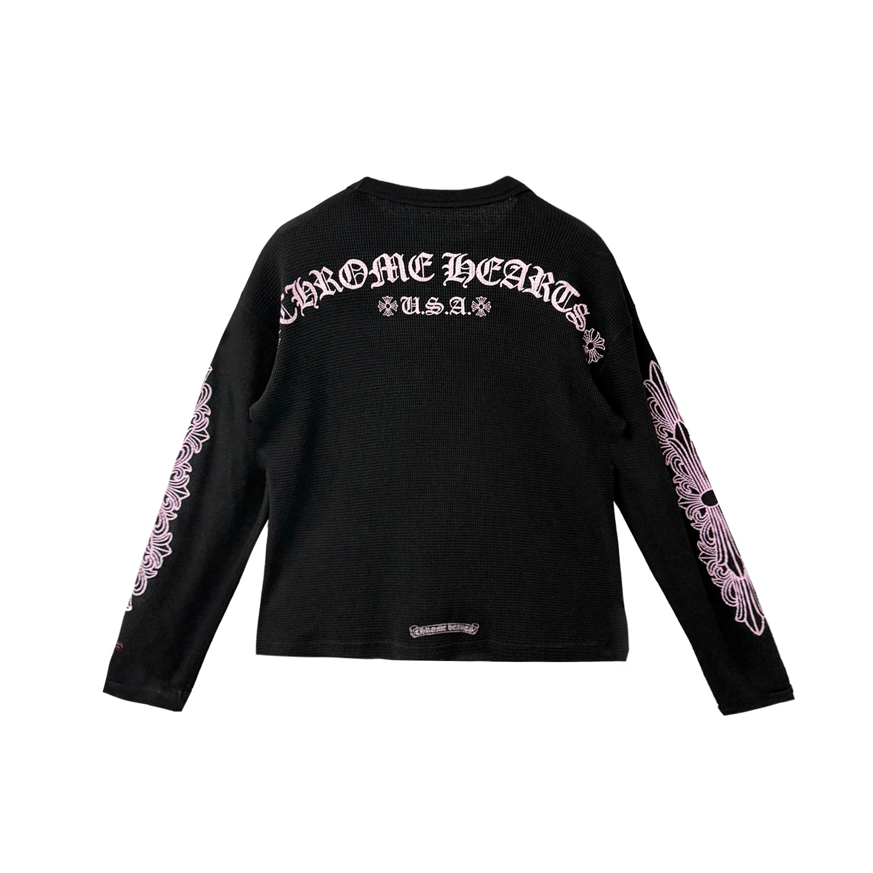 Chrome Hearts Matty Boy Pink Script Waffle Thermal Long Sleeve Tee