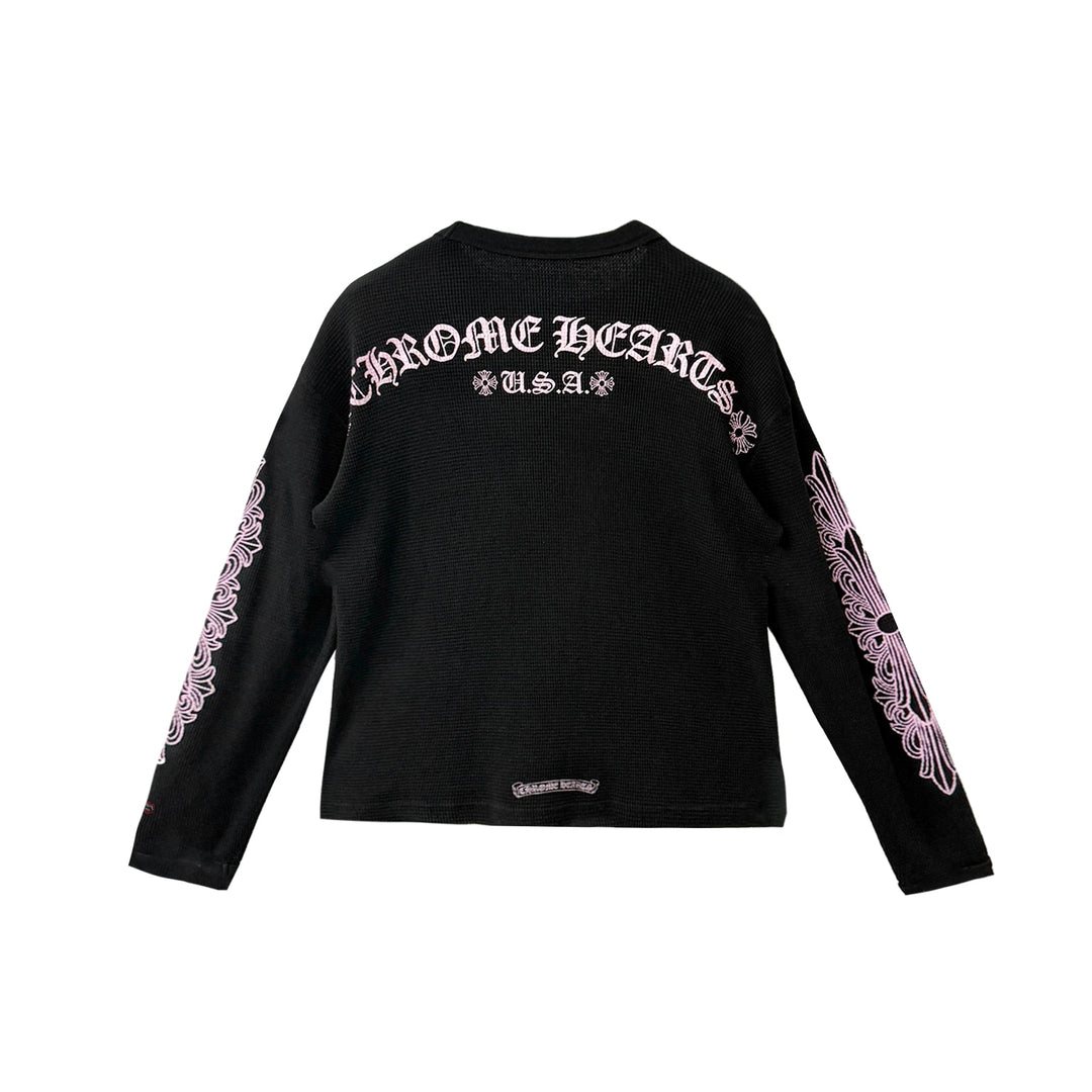 Chrome Hearts Matty Boy Pink Script Black Waffle Thermal Long Sleeve Tee - SHENGLI ROAD MARKET