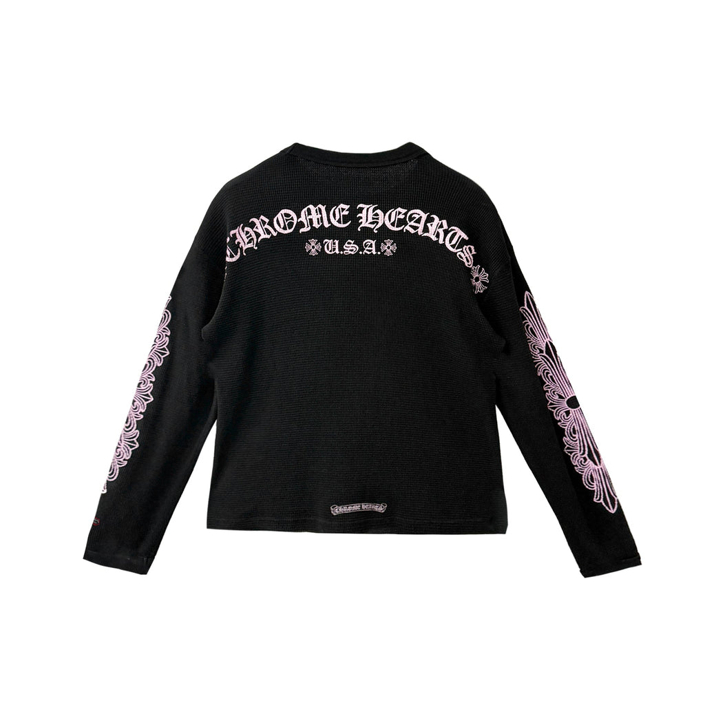 Chrome Hearts Matty Boy Pink Script Waffle Thermal Long Sleeve Tee