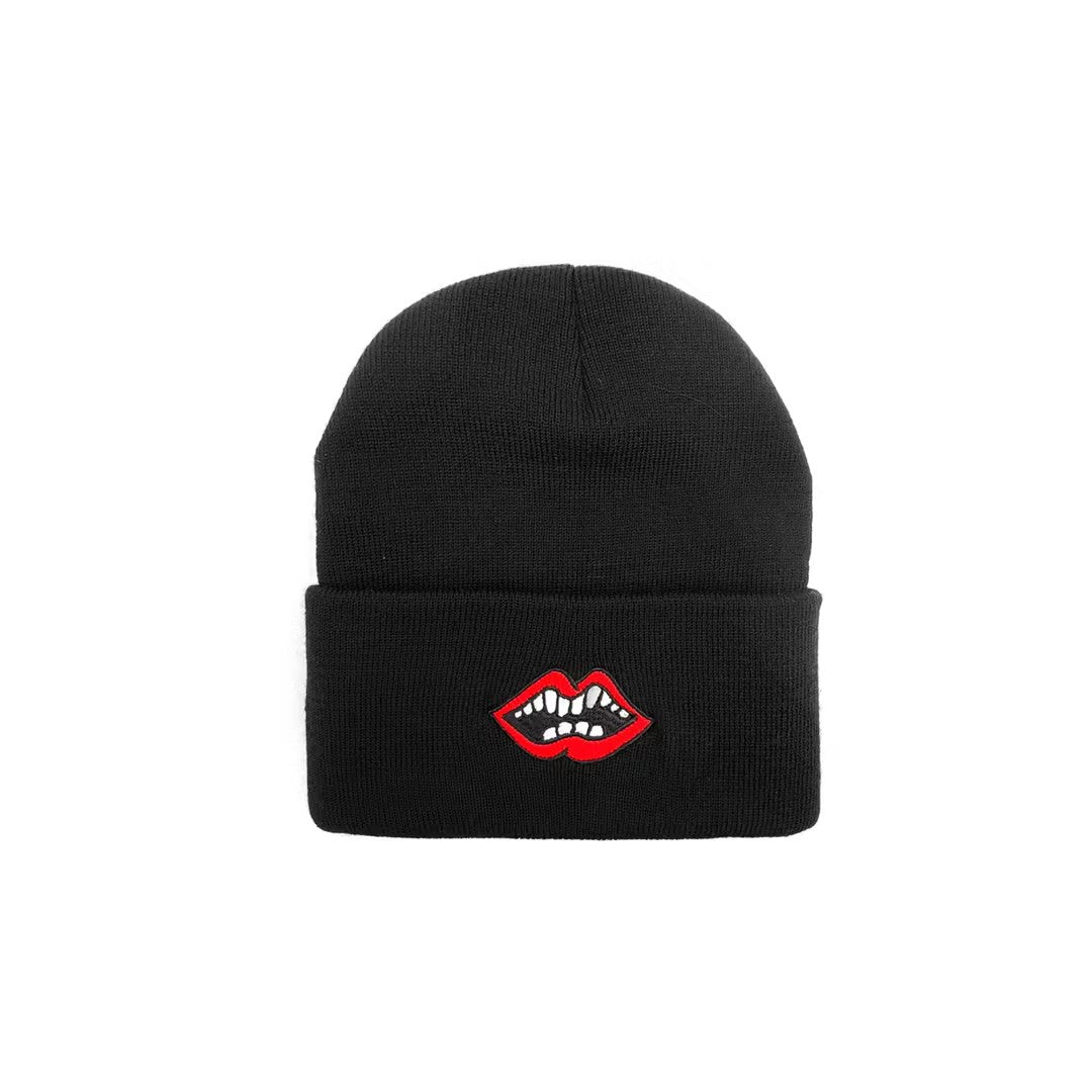 Chrome Hearts Matty Boy Red Lip Embroidery Black Beanie - SHENGLI ROAD MARKET