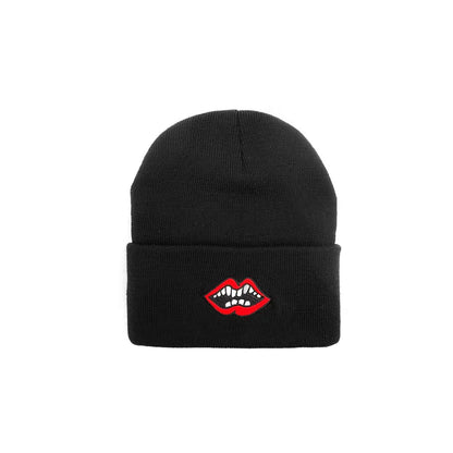 Chrome Hearts Matty Boy Red Lip Embroidery Black Beanie - SHENGLI ROAD MARKET