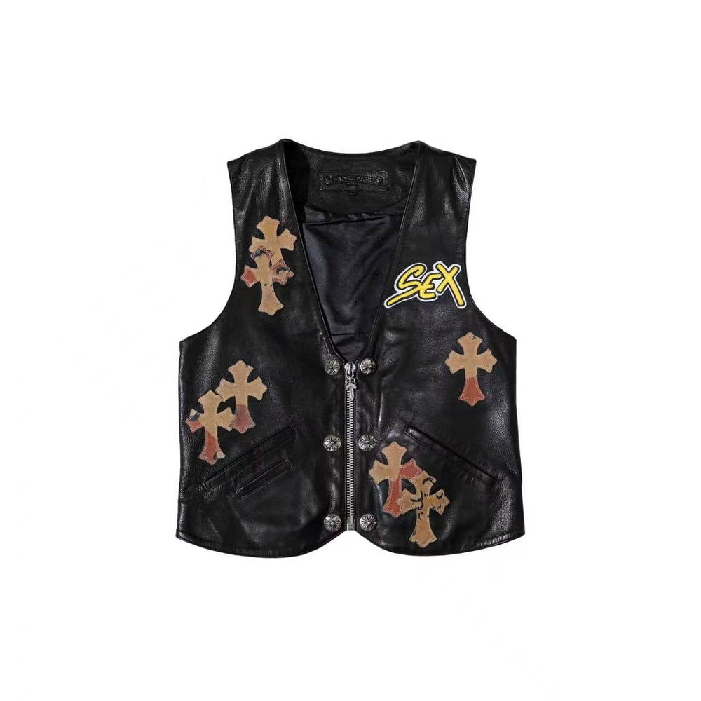 Chrome Hearts Matty Boy Sex Records Cross Patch Leather Vest - SHENGLI ROAD MARKET