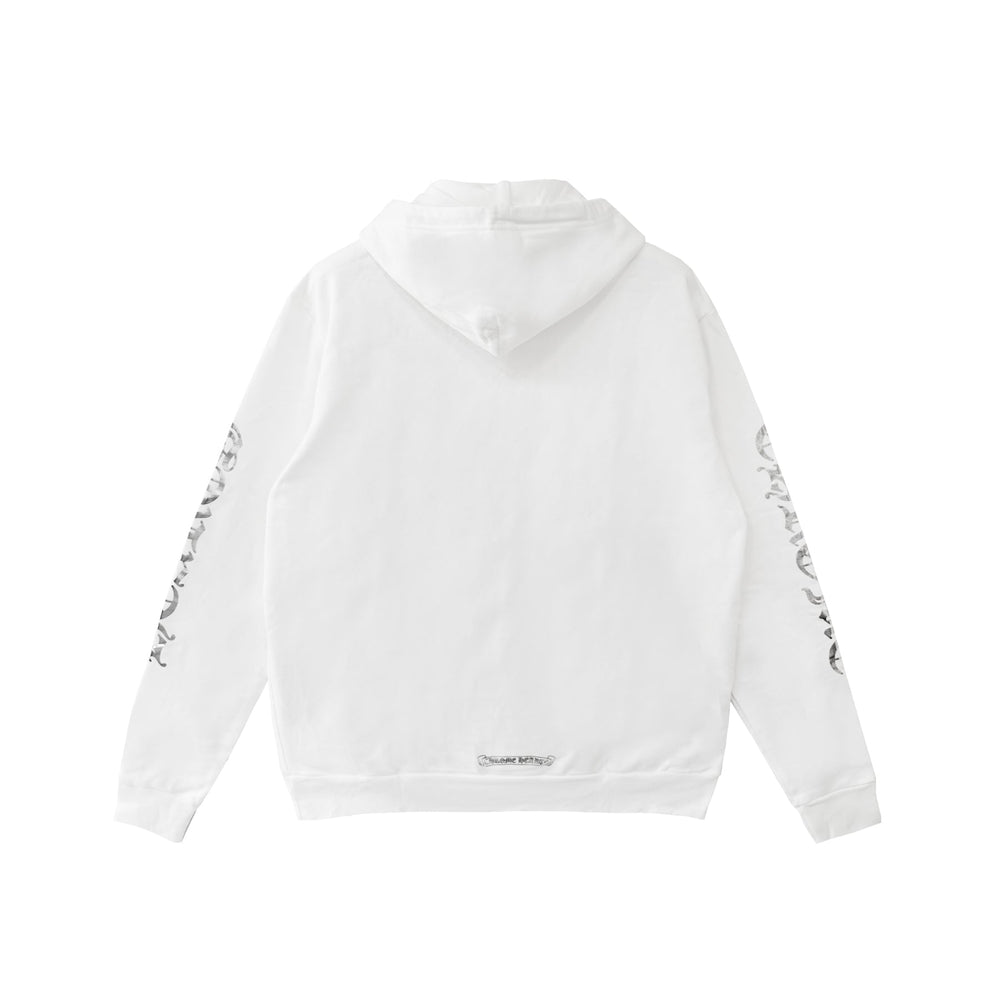 Chrome Hearts Metallic Print Vertical White Pullover Hoodie - SHENGLI ROAD MARKET