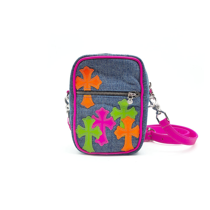 Chrome Hearts Miami Art Basel Multi - Color Cross Patch Denim Taka Bag - SHENGLI ROAD MARKET