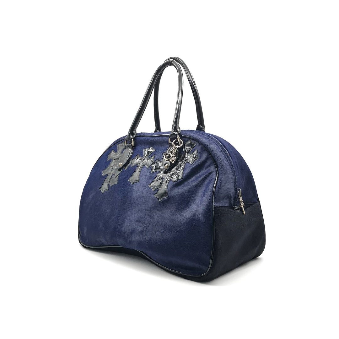Chrome Hearts Miami Exclusive Horse Fur Leather Cross Logo Navy Large Gym Bag - SHENGLI ROAD MARKET