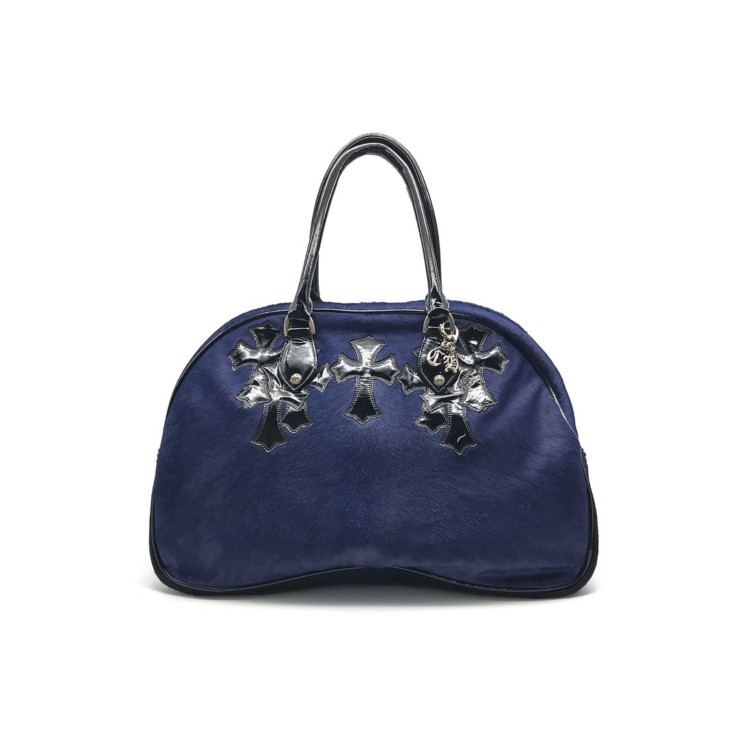 Chrome Hearts Miami Exclusive Horse Fur Leather Cross Logo Navy Large Gym Bag - SHENGLI ROAD MARKET