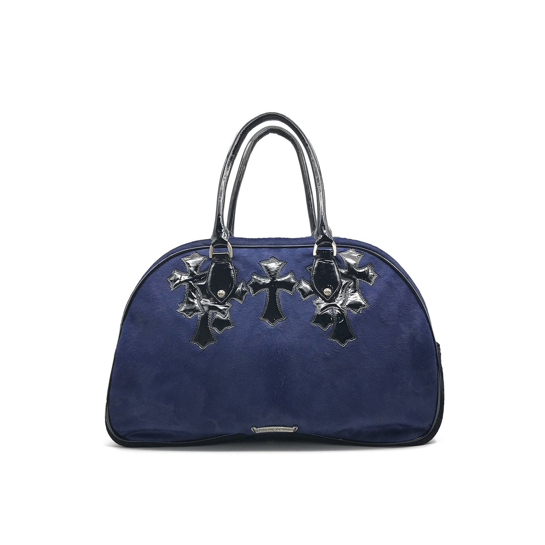 Chrome Hearts Miami Exclusive Horse Fur Leather Cross Logo Navy Large Gym Bag - SHENGLI ROAD MARKET