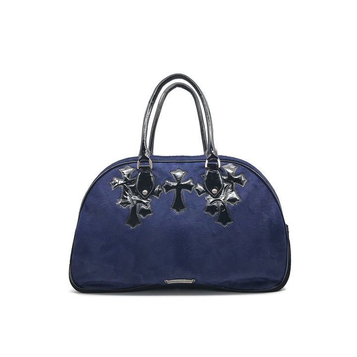 Chrome Hearts Miami Exclusive Horse Fur Leather Cross Logo Navy Large Gym Bag - SHENGLI ROAD MARKET