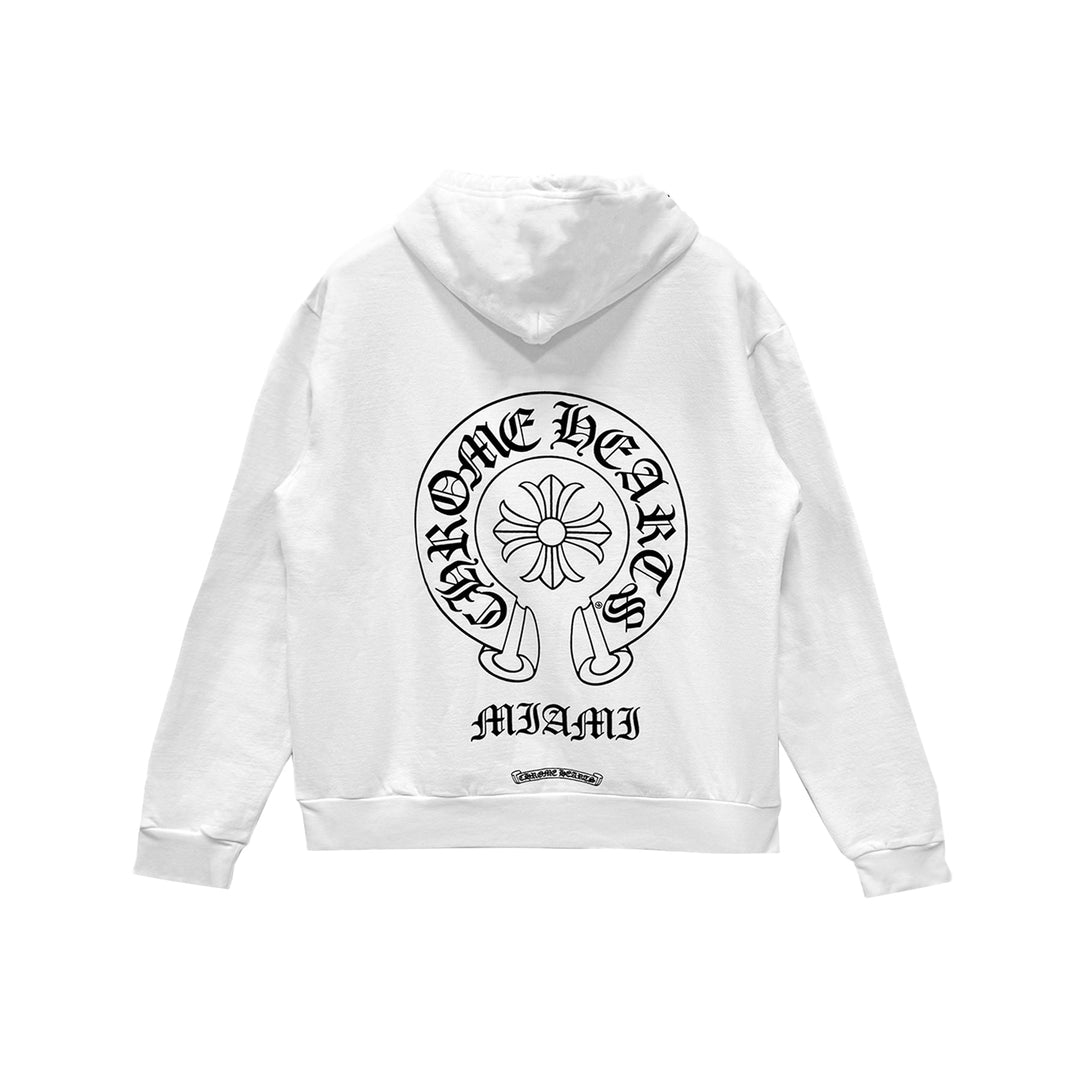 Chrome Hearts Miami Exclusive Horseshoe Logo White Pullover Hoodie - SHENGLI ROAD MARKET