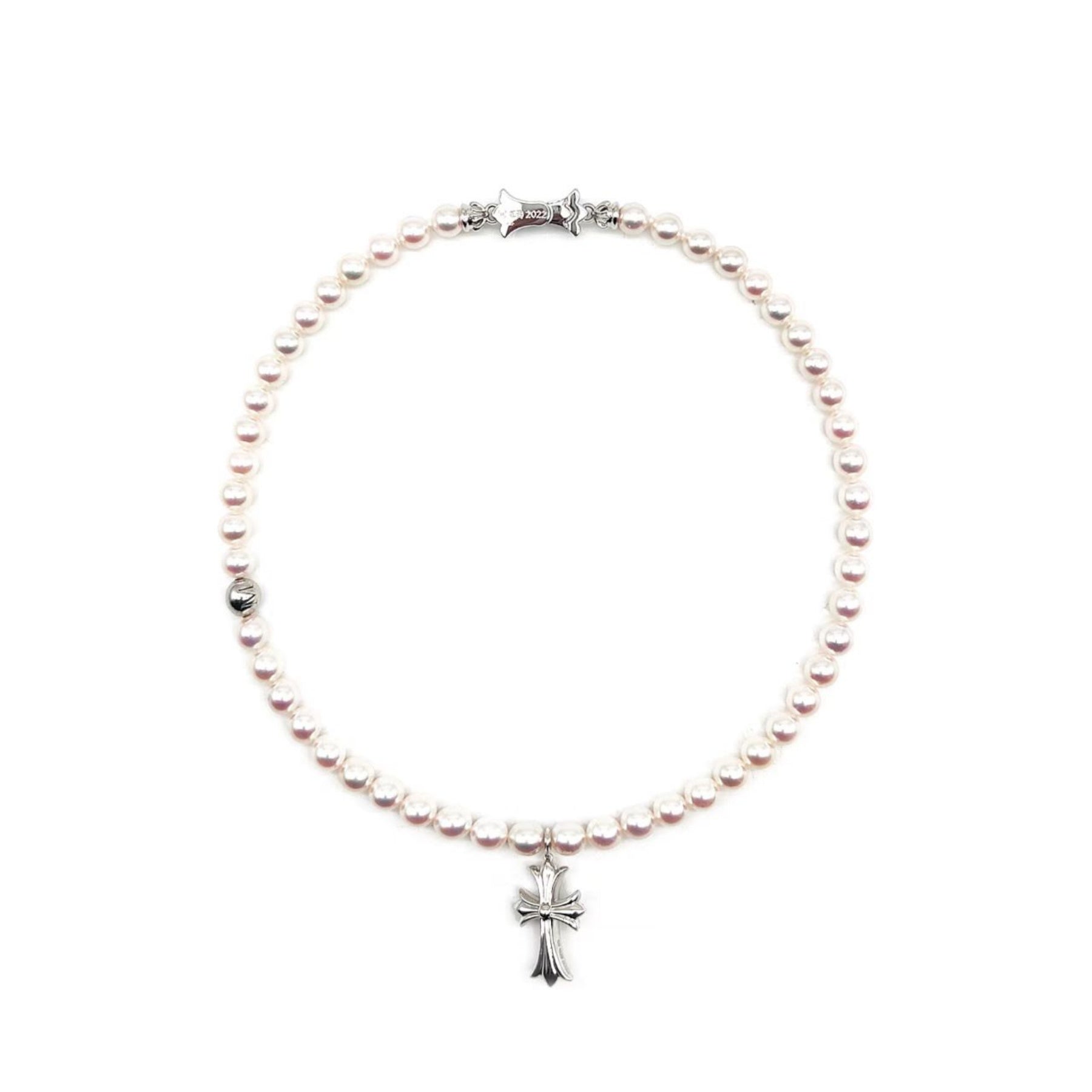 Chrome Hearts 18K Pearl White Diamonds Cross Necklace - SRM