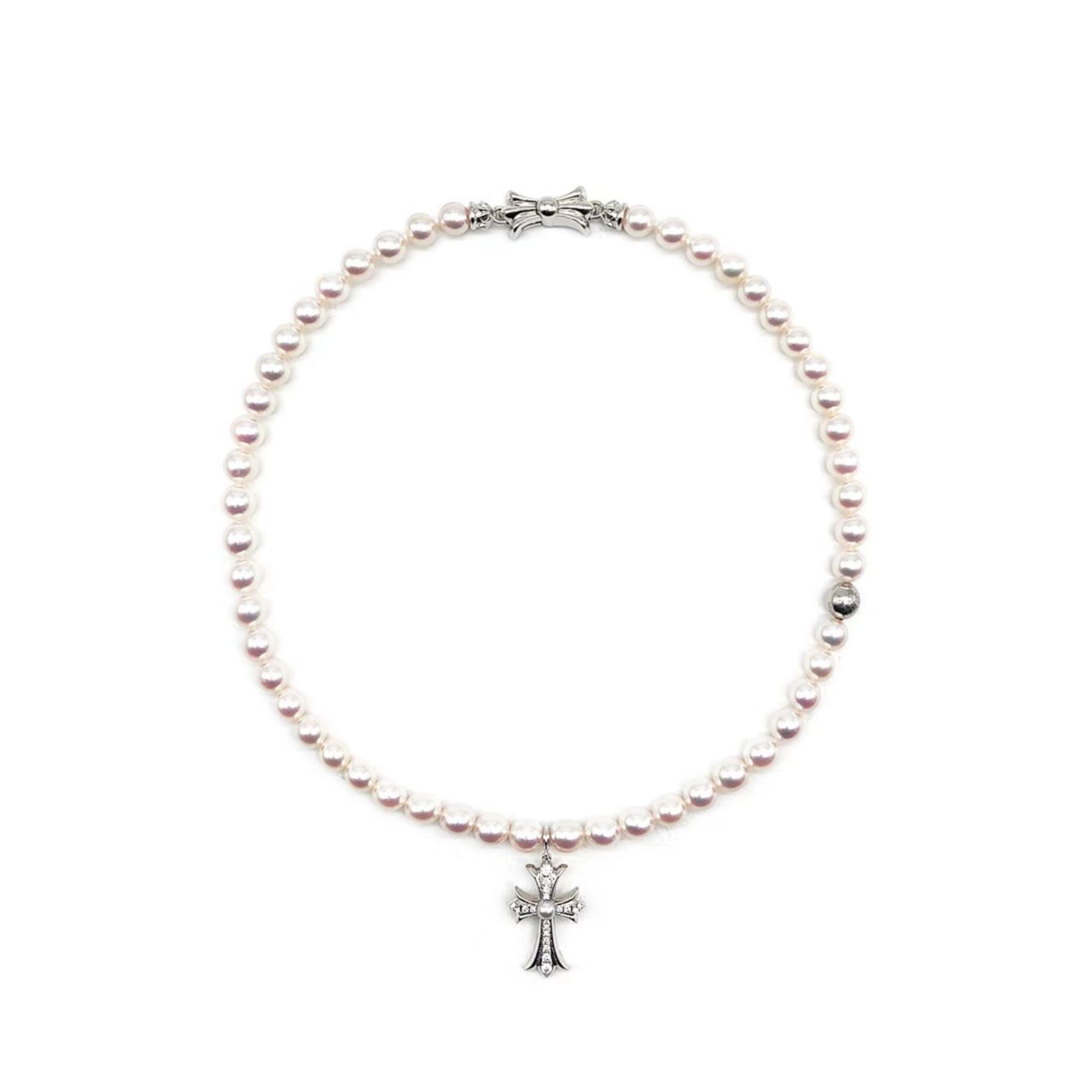 Chrome Hearts 18K Pearl White Diamonds Cross Necklace - SRM