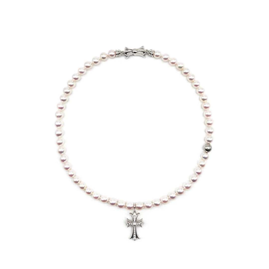 Chrome Hearts Mikimoto 18K White Gold Cross Akoyo Pearl Necklace - SHENGLI ROAD MARKET