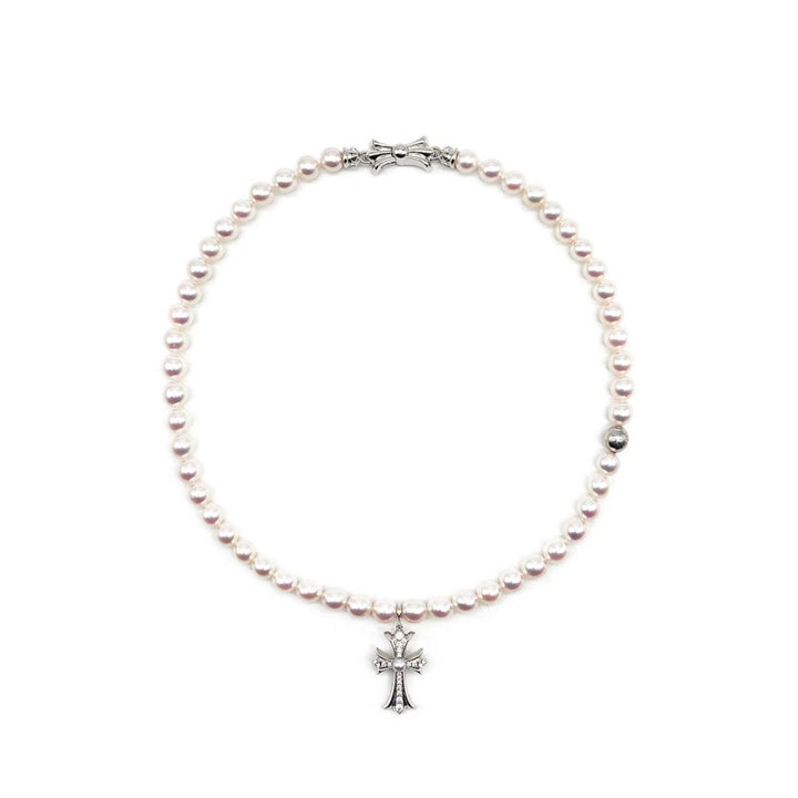 Chrome Hearts Mikimoto 18K White Gold Cross Akoyo Pearl Necklace - SHENGLI ROAD MARKET