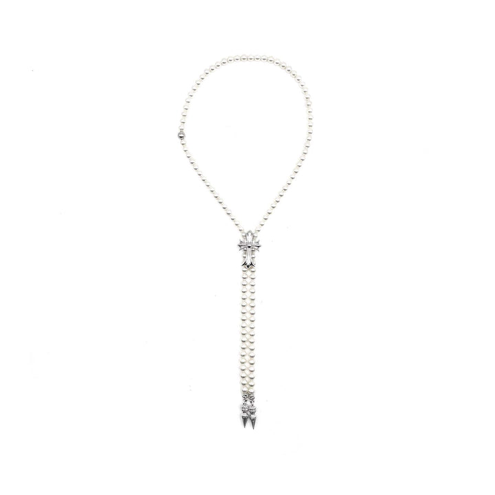 Chrome Hearts Mikimoto 18K White Gold Cross Bolo Tie Necklace - SHENGLI ROAD MARKET