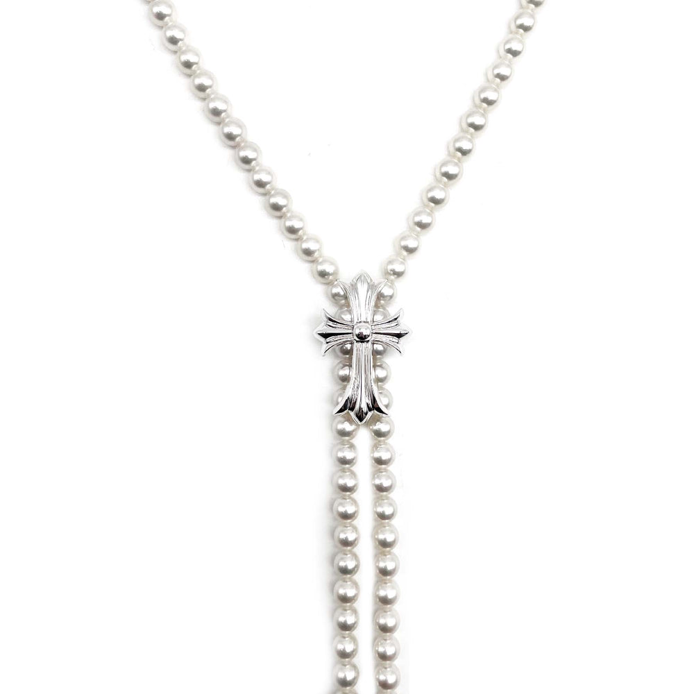 Chrome Hearts Mikimoto 18K White Gold Cross Bolo Tie Necklace - SHENGLI ROAD MARKET