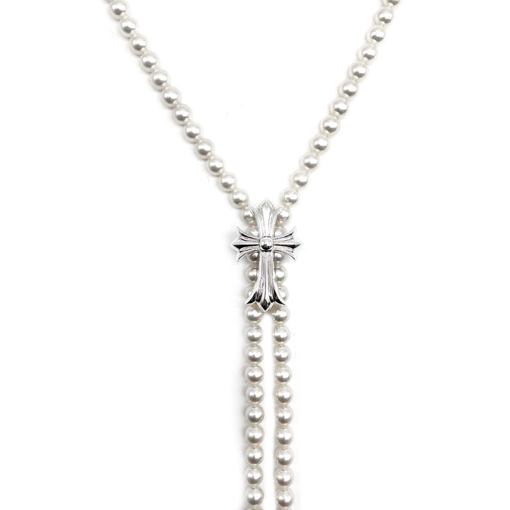 Chrome Hearts Mikimoto 18K White Gold Cross Bolo Tie Necklace - SHENGLI ROAD MARKET